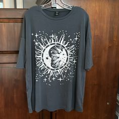 Nwot Shein Celestial Graphic T-Shirt Dark Gray Color Celestial Sun And Moon Graphic Screen Print In White Substantial Mid-Weight Fabric Boho Soft 100% Polyester Size L New Without Tags Perfect Condition Moon Graphic, Dark Grey Color, Shein Tops, Screen Printing, Colorful Shirts, Graphic Tshirt, Womens Tops, Tops & Tees, Grey