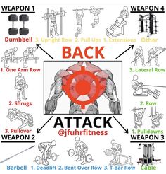 the back and shoulder exercises are shown in this diagram, with instructions for how to do it