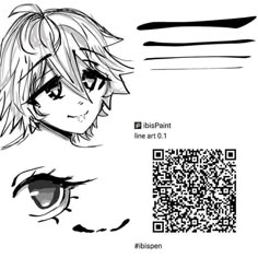 an anime character's face with the qr code in front of it, and another