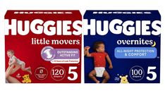 two boxes of huggies baby diapers and one box of infant diapers for babies