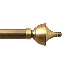 a close up view of a gold colored handle on a curtain rod with a white background