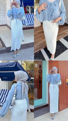 Ootd Baby Blue Hijab, Simple Outfits Hijab, Tutorial Hijab Modern, Outfit Ideas Hijab, Blue Hijab, Hijab Trends, Style Hijab, Hijab Ootd