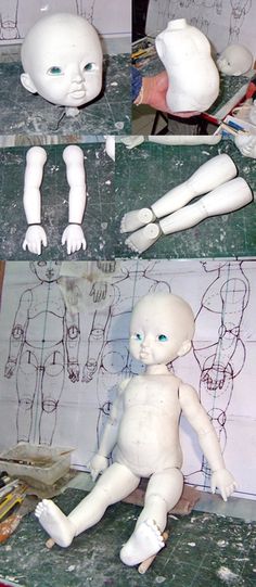 several pictures of different types of mannequins being made