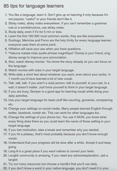 an image of a page with text on it that says 8 tips for language learners