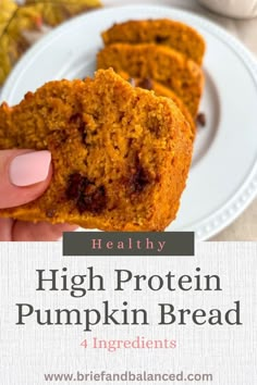 healthy high protein pumpkin bread recipe on a white plate