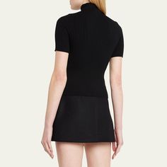 Courreges ribbed knit sweater features logo embroidered front Mock neckline Short sleeves Fitted Pullover style Viscose Imported Latest Sweater, Rib Knit Top, Mock Neck Top, Embroidered Sweater, Mock Neckline, Ribbed Knit Sweater, Mock Neck Sweater, Knitted Pullover Sweaters, Short Sleeved Sweaters