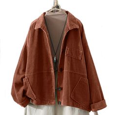 Women's Corduroy Jacket Coat Tops Vintage Outerwear Cardigan Shirt Lapel Bomber  Please note this is in Asian sizing, smaller than western size e.g. UK, US, AU. Please check the measurements carefully before making a purchase. Please allow 2-4cm discrepancy due to different measurement method. If you are not sure which size to buy, please provide height and weight, we will recommend a suitable size. Please be reminded that due to lighting effects and monitor brightness/contrast setting, the colo Baggy Jacket, Corduroy Jacket Womens, Black Corduroy Jacket, Green Clothing, Brown Corduroy Jacket, Corduroy Coat, Womens Jackets Casual, Classic Coat, Baggy Clothes