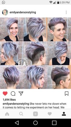 Pixie Hairstyles Purple, Short Hairstyle Women Purple, Long Mowhak Hairstyle, Choppy Bob With Undercut, Half Shaved Hair Short, Purple Undercut, Purple Short Hair, Purple Pixie Cut, Pixie Cut Shaved Sides