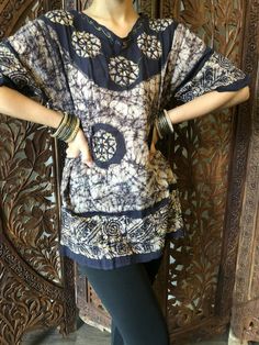 Boho Gypsy Hippy Batik Print Top Embroidered Summer Blouse Cover Up Kurti ML   #mogulinterior #Tunic #Casual Kaftan Tops, Chic Summer Style