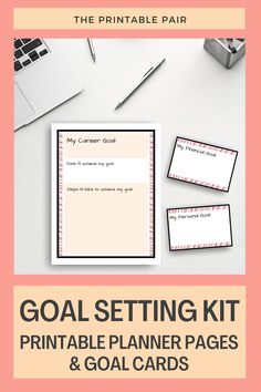 the goal setting kit is displayed on top of a desk