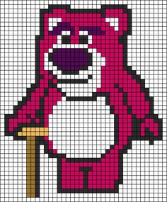 a cross stitch pattern with a bear holding a baseball bat