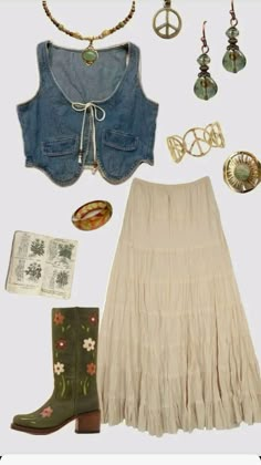 70s Vibes Aesthetic Outfit, Hippy Clothing Aesthetic, Country Hippy Outfits, 70s Aesthetic Women, Boho Shein Outfits, Hippie Clubbing Outfits, 70s Woodstock Fashion, Southern Bell Outfits, 70s Hippy Fashion