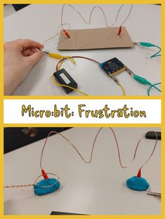 two pictures with wires attached to the same device, one is connected to an electronic device and the other is made out of cardboard