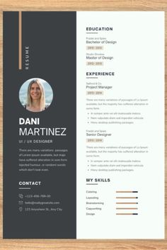 a professional resume template with a black and white cover, on a wooden table next to a