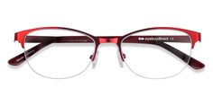 Red  horn eyeglasses available in variety of colors to match any outfit. These stylish semi-rimless, medium sized metal eyeglasses include free single-vision prescription lenses, a case and a cleaning cloth. Metal Eyeglasses, Discover Your Style, Red Glasses, Glasses For Women, Prescription Eyeglasses, Prescription Lenses, Cleaning Cloth, Medium Size, Horn