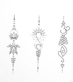 four different tattoo designs on white paper