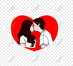 a man and woman kissing in front of a red heart png image with transparent background