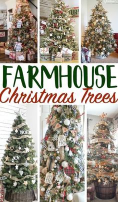 a collage of christmas trees in different styles and colors with the words farm house on them