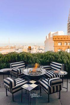 One of the outdoor fire-pit setups at Charmaine's Rooftop Bar & Lounge above the San Francisco Proper Hotel Travel San Francisco, San Francisco Itinerary, Trip To San Francisco, Hotel California, Luxury Boutique Hotel, California Design, Planning A Trip