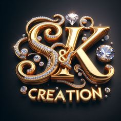 the letter k is made up of gold and surrounded by diamonds on a black background