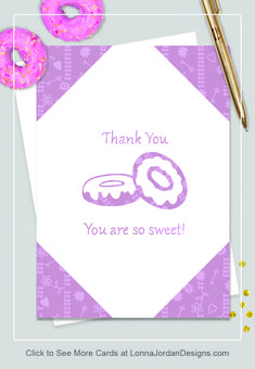 a thank card with donuts on it and the words, thank you you are so sweet