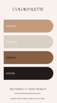 the color palette for branding and web design is shown in black, white, beige, and