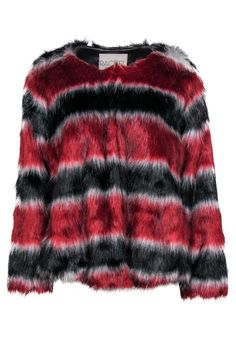 Current Boutique-Rachel Rachel Roy - Red & Black Striped Faux Fur Coat Sz 0X High Stilettos, Fur Design, Ribbed Knit Dress, Winter Fits, Rachel Roy, Body Dress, Sky High, Dream Clothes, Faux Fur Coat