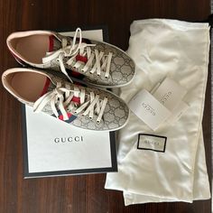 Authentic! - Gucci Ace Sneaker. Size 37. Like New. Worn Once. Come With Original Box, 2 Dust Bags And All Paper Work That Came With It. Even Have Original Receipt. Please See All Photos. Gucci Ace Sneakers, Paper Work, All Paper, Gucci Shoes, Womens Shoes Sneakers, Original Box, Dust Bag, Shoes Sneakers, Color Blue