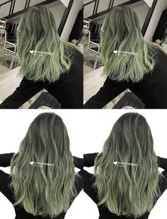 Green Gray Hair Color, Green Undertone Hair, Matcha Haircolor, Grey And Green Hair, Grey Green Hair, Matcha Green Hair, Green Peekaboo Hair, Green Hair Highlights, Ash Green Hair Color