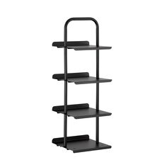 a black shelf with four shelves on each side