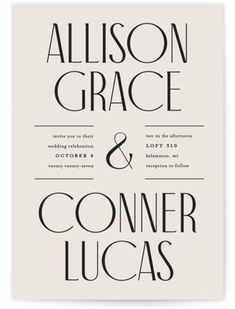 an elegant wedding card with black lettering