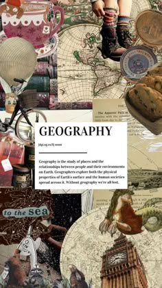 a collage of images with the words geography written in black and white