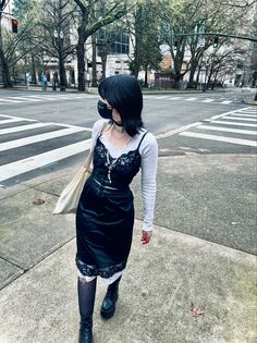 Lace Skirt Outfit Summer, Black Lace Skirt Outfit, Goth Outfits Casual, Black Slip Dress Outfit, Goth Summer Outfits, Romantic Goth Outfits, Slip Dress Outfit, Skirt Outfit Summer