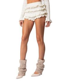 Edikted Lindsay Ruffle Knit Shorts Ruffle Crochet, Crochet Shorts, Knit Shorts, Beach Outfit, Pick Up, In Store, Buy Online, Womens Shorts, Cream