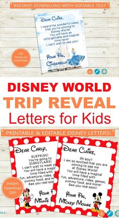 the disney world trip reveal letters for kids printable and editible mickey mouse letter