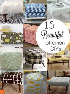 many different types of ottomans with the words 15 beautiful ottoman diys