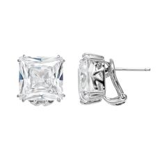 A prominent princess-cut cubic zirconia accents these stud earrings for an illuminating look. Sure to give your outfit extra sparkle, these sterling silver earrings are eye-catching. Comes in a gift box.EARRING DETAILS Length: .51 in. Backings: omega Metal: rhodium-plated sterling silver CUBIC ZIRCONIA DETAILS Cut: princess Setting: prong  Size: One Size. Color: White. Gender: female. Age Group: adult. Elegant Princess Cut Cubic Zirconia Diamond Earrings, Square Stud Earrings, Square Earrings Studs, Square Stud, Princess Cut, Styles Fashion, Jewelry Earrings Studs, Rhodium Plated, Sterling Silver Earrings