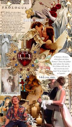 the collage has many different pictures and words on it, including an image of two people