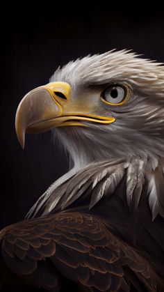 an eagle's head is shown with yellow eyes