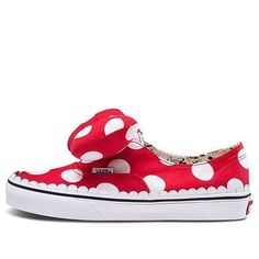 To honor Mickey Mouse's 90th birthday, Vans teamed up with Disney for a special collection. The Vans Authentic Gore 'Minnie's Bow' was created to celebrate Minnie Mouse's iconic style. The sneaker features a red and white polka-dot design on the canvas upper, with Minnie's signature bow in place of laces. The interior of the shoe is stamped with classic Mickey cartoons for a unique look. The sneakers come in their own special-edition packaging, making them the perfect gift for any Disney fan. Vans Disney, Mickey Cartoons, Disney Vans, Authentic Vans, Minnie Bow, White Shoes Sneakers, Disney Fan, Polka Dot Design, Vans Shop