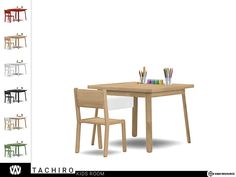 the table and chairs are all different colors