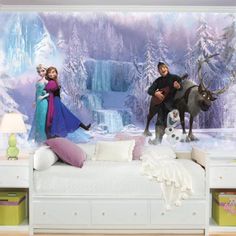 frozen princess and prince wall mural in bedroom