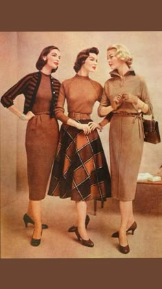 40s Mode, 1950’s Fashion, 1950 Fashion, Vintage Fashion 1950s, Fifties Fashion, Three Women, Design Moda