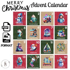 a christmas calendar with images of santa claus and other holiday items