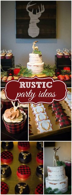 rustic party ideas including cakes, cookies and cupcakes