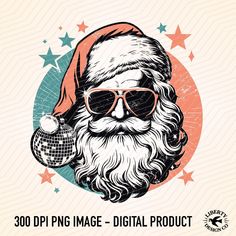 a santa claus with sunglasses and a disco ball