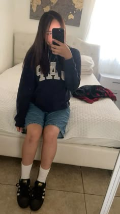 Back To School Outfits 8th Grade, Outfit Inspo Jorts, Thigh Pics With Shorts Black, Cute Fits For School Baddie, First Day Outfit Ideas, Proclub Outfit, Simple Back To School Outfits, Copy And Paste Latina Outfits Baggy, Tube Top Outfit Ideas