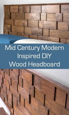 a wooden headboard with the words mid century modern inspired diy wood headboard