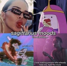 two pictures with words that say sagittarius moodds