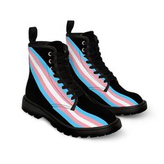 Step out in style with these Unisex Transgender canvas boots for women, men or no matter what gender you are. These boots are perfect for any occasion, from casual outings to weddings and 50th anniversary gifts. The classic design with a rubber sole ensures comfort and durability, while the high-quality print is sure to turn heads and boost your self-confidence. Dare onlookers to follow your new trend with these stunning boots that are made to be noticed. Care instructions: To maintain clean, use warm water with dish soap to clean off any dirt spots. It's not necessary to soak the whole item. For hard-to-clean spots, use a soft-bristled brush. Technology & Inks: ArtsAdd uses Mutoh ValueJet 1604W sublimation printers that deliver consistent quality. Water-based inks are used for both indoor Pride Shoes, 50th Anniversary Gifts, Canvas Boots, Shoes Wedding, Unisex Shoes, Shoes Shoes, Newest Trends, 50th Anniversary, New Trends